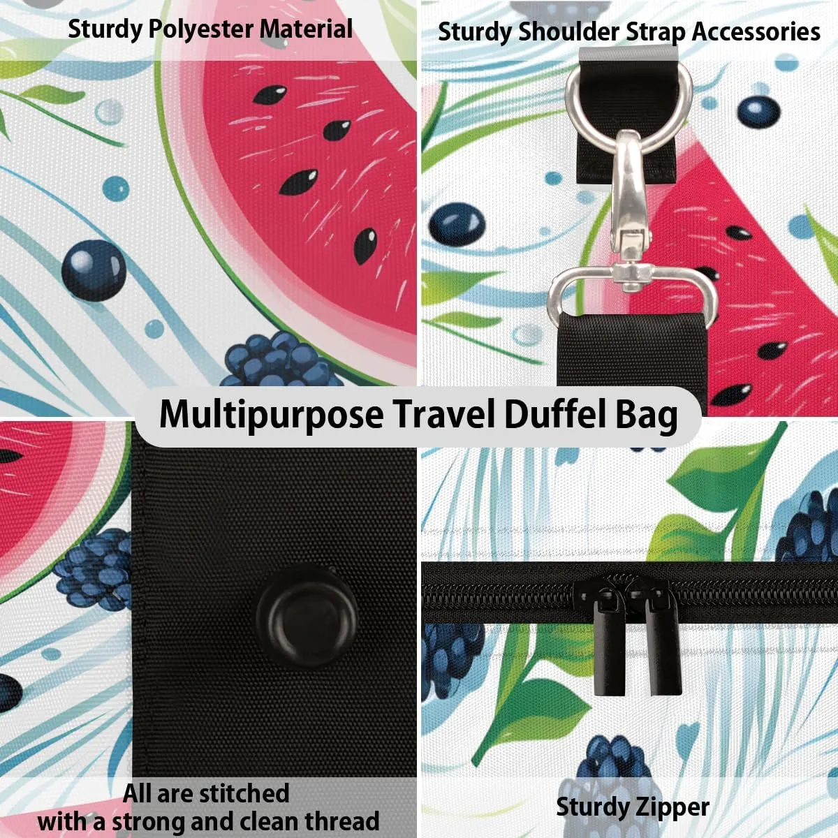 Summer Watermelon Travel Duffle Bag for Women Men Gym Duffel Foldable Bag Waterproof Weekender Fruits Duffle Tote