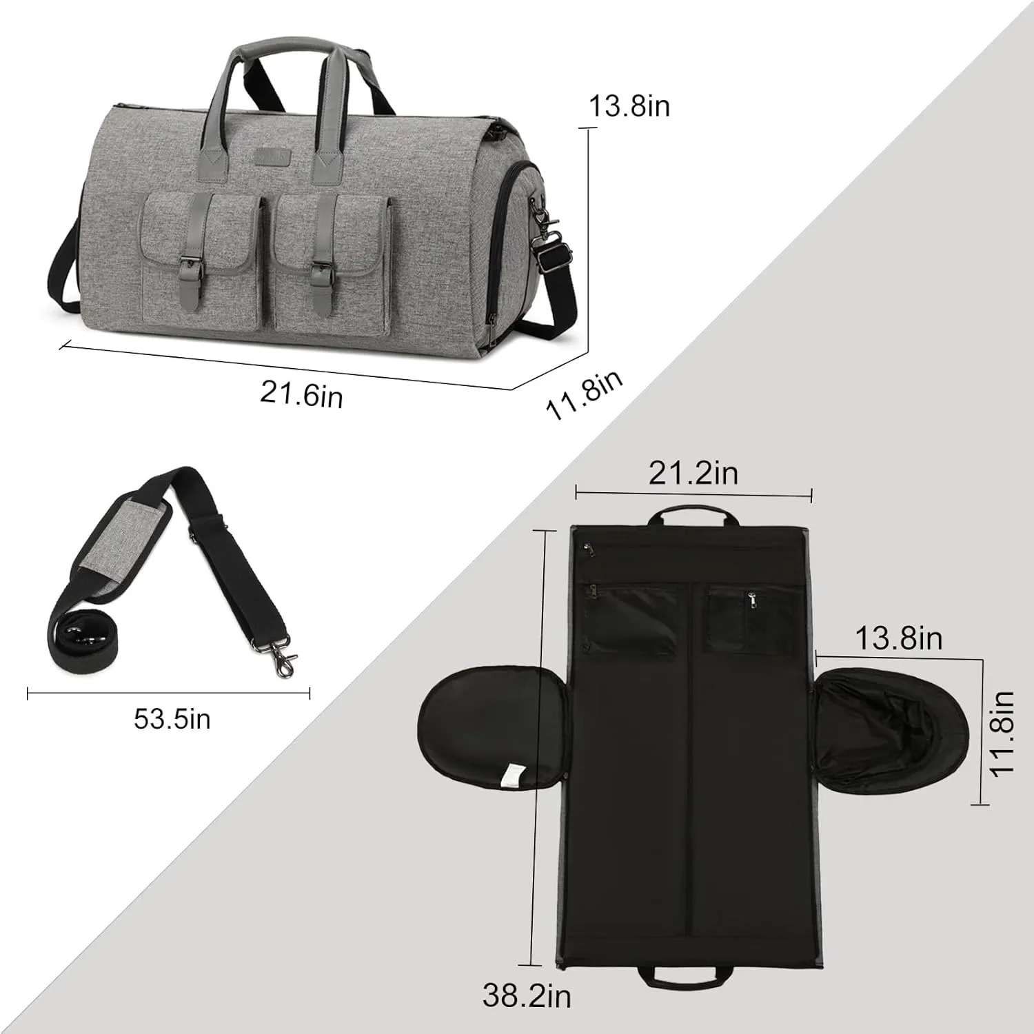 Sunborls Garment Bag for Travel – 2 in 1 Convertible Duffle Carry On Garment Bag, Suit Travel Bag for Men & Women, Ideal for Business, Interviews, Shows, Cruises & Formal Events Gray