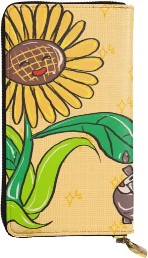 Sunflower seeds and sunflowers picture Leather long clutch wallet : Comfortable, lightweight, waterproof, durable 7.48 x 4.13 in