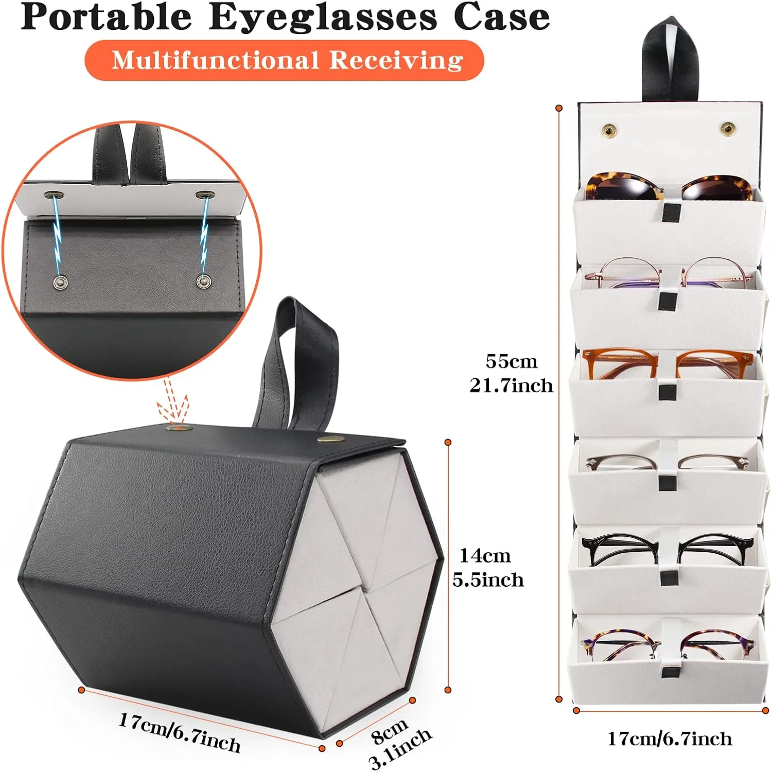 Sunglass Eyeglass Organizer Collector 5 slot 6 Slot PU Eyeglasses Storage Case Box Multiple Hanging Eyewear Display…
