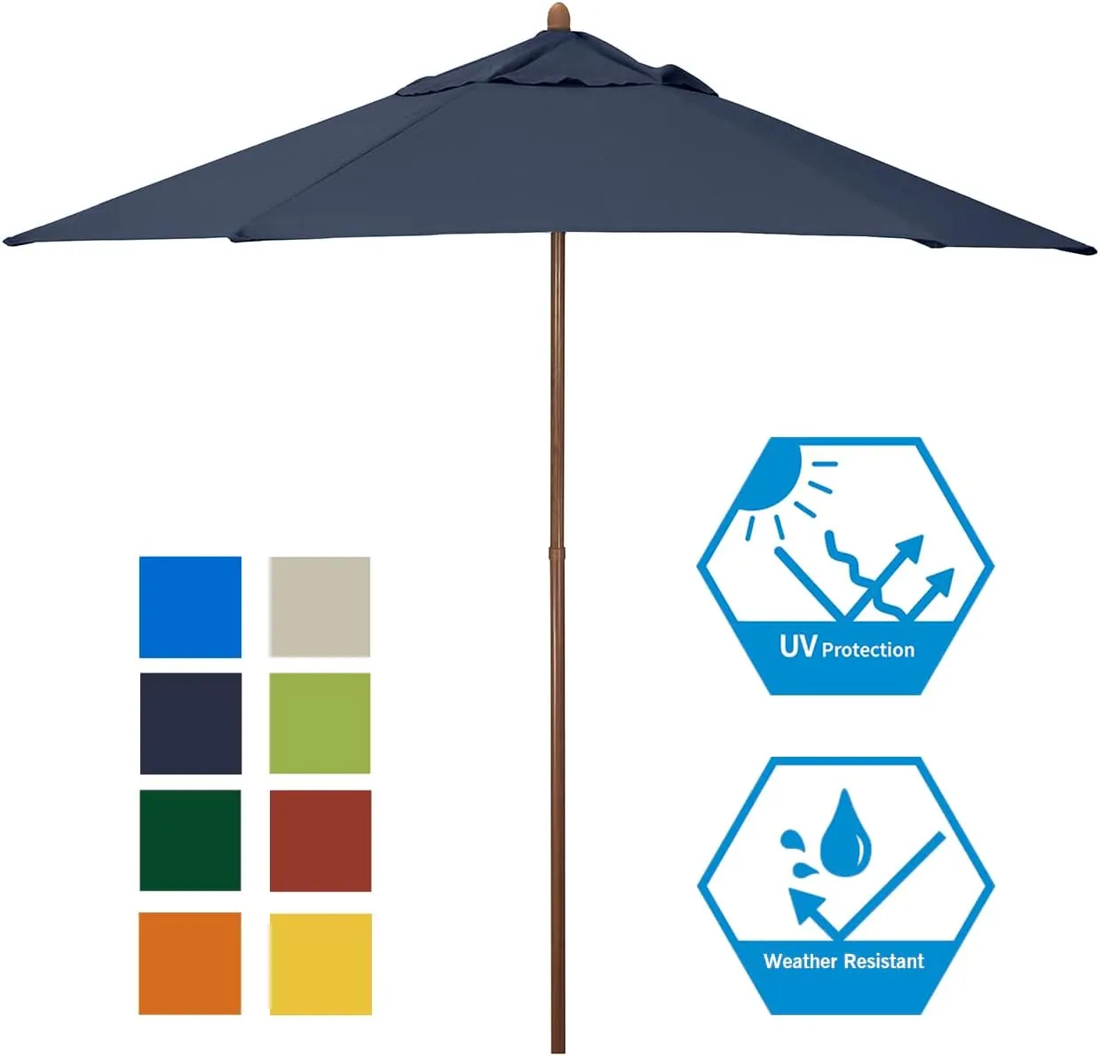 Sunline 9 ft Wood look Push Open Pin Stop Steel Ribs and Pole Market Patio Umbrella