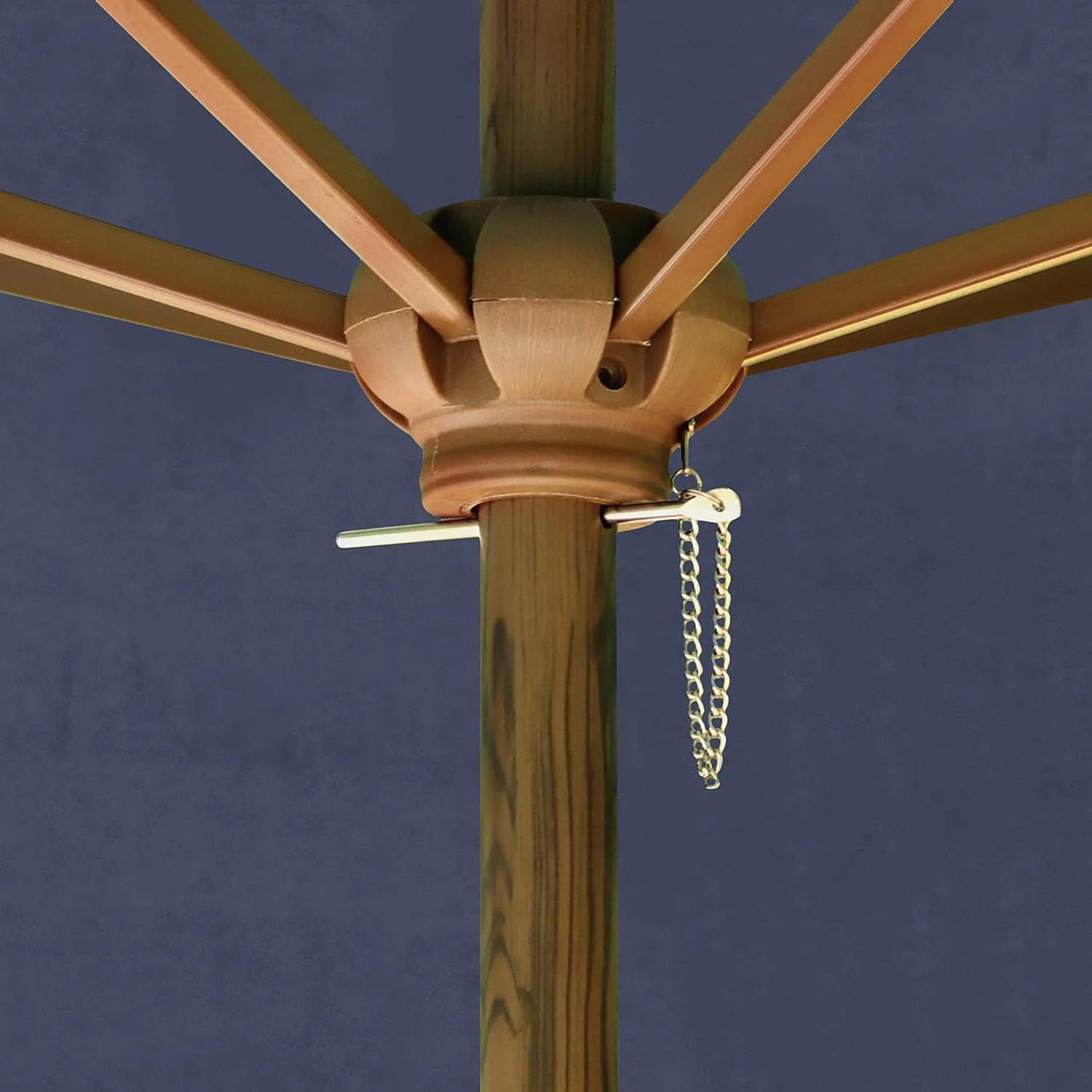 Sunline 9 ft Wood look Push Open Pin Stop Steel Ribs and Pole Market Patio Umbrella