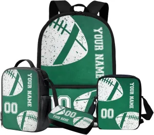 Suobstales American Football Print Backpack for Boys Girls Elementary Middle High Schoolbag Bookbag with Lunch Box Pencil Case Messenger Bag 4 In 1 Rucksack for Kids Back to School Supplies, Green