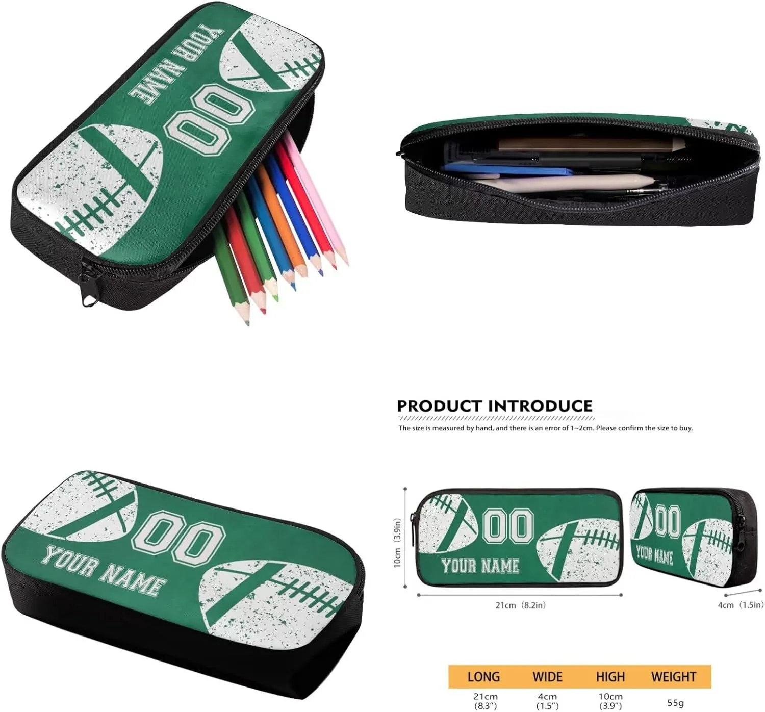 Suobstales American Football Print Backpack for Boys Girls Elementary Middle High Schoolbag Bookbag with Lunch Box Pencil Case Messenger Bag 4 In 1 Rucksack for Kids Back to School Supplies, Green