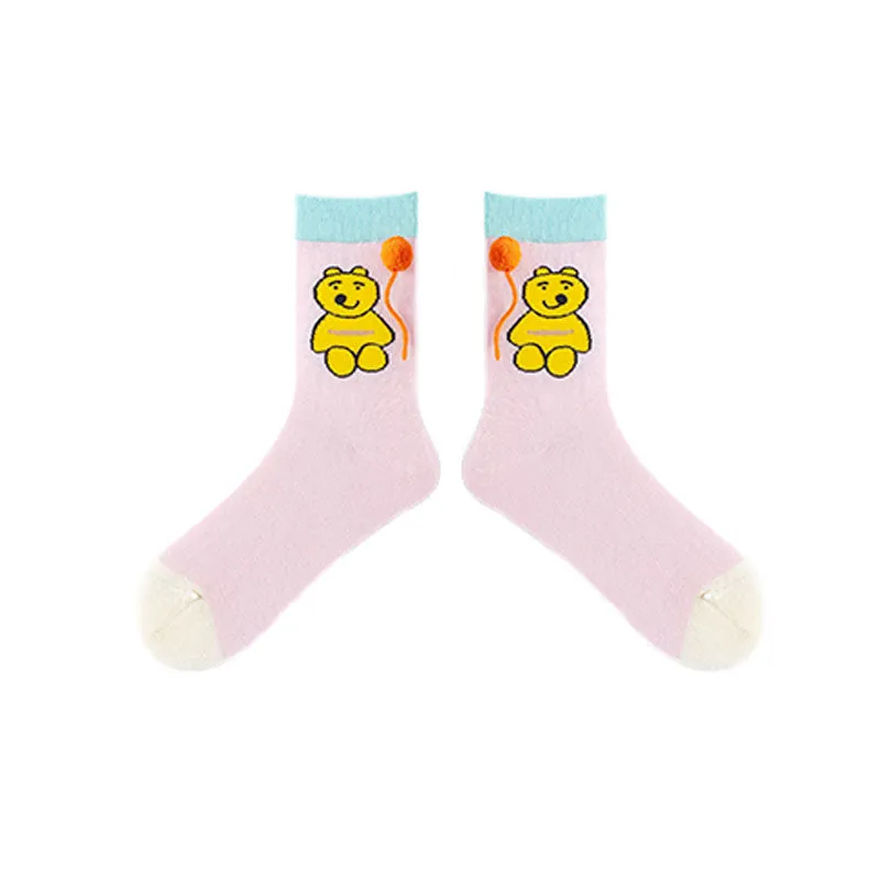 Sweetnana 3-Pack Spring and Summer Cotton Socks Flower Cones Series Crew Socks Women's Cartoon Print Cute Socks