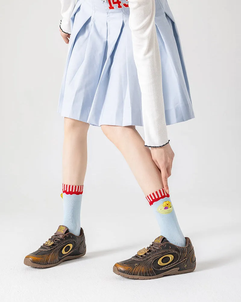 Sweetnana 3-Pack Spring and Summer Cotton Socks Flower Cones Series Crew Socks Women's Cartoon Print Cute Socks