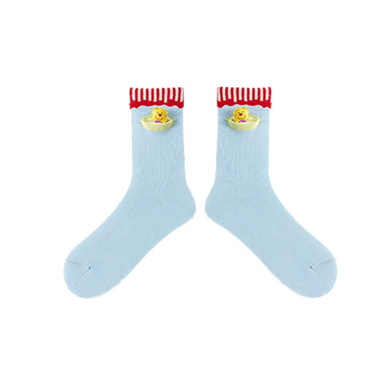 Sweetnana 3-Pack Spring and Summer Cotton Socks Flower Cones Series Crew Socks Women's Cartoon Print Cute Socks