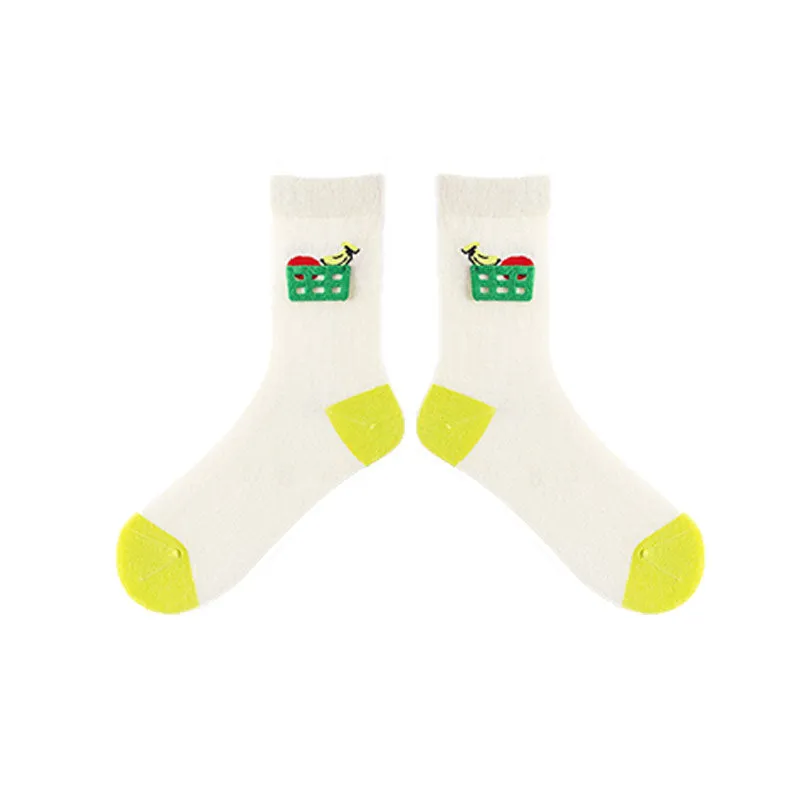 Sweetnana 3-Pack Spring and Summer Cotton Socks Flower Cones Series Crew Socks Women's Cartoon Print Cute Socks