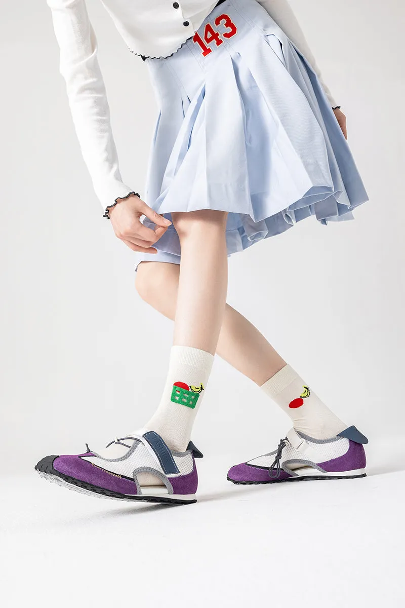 Sweetnana 3-Pack Spring and Summer Cotton Socks Flower Cones Series Crew Socks Women's Cartoon Print Cute Socks