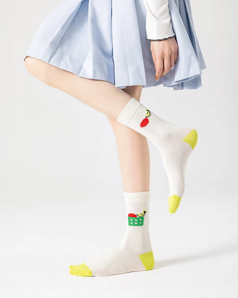 Sweetnana 3-Pack Spring and Summer Cotton Socks Flower Cones Series Crew Socks Women's Cartoon Print Cute Socks