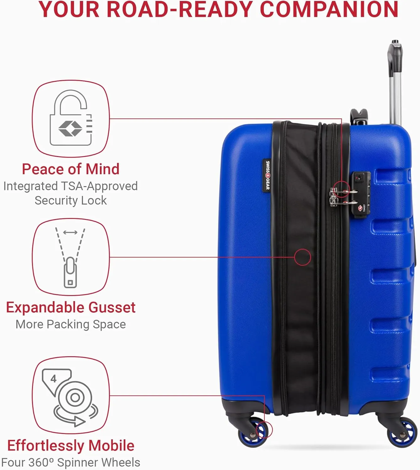 SwissGear 7366 Hardside Expandable Luggage with Spinner Wheels, Cobalt, Carry-On 19-Inch