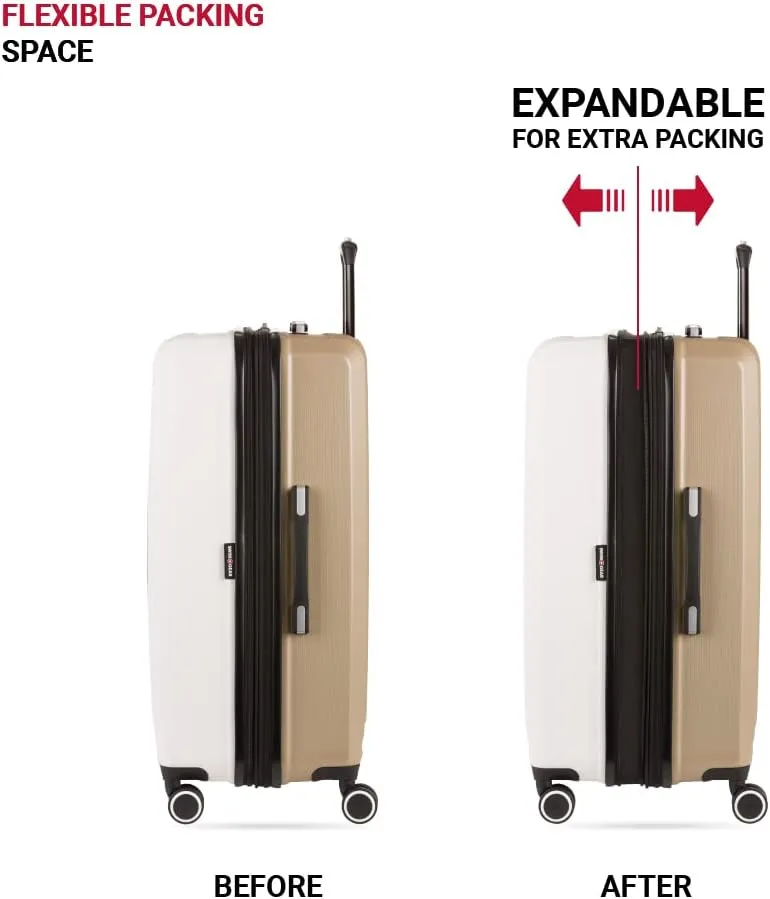 SwissGear Duet Hardside Expandable Luggage with Spinner Wheels, Ivory/Taupe, Checked-Large 28-Inch