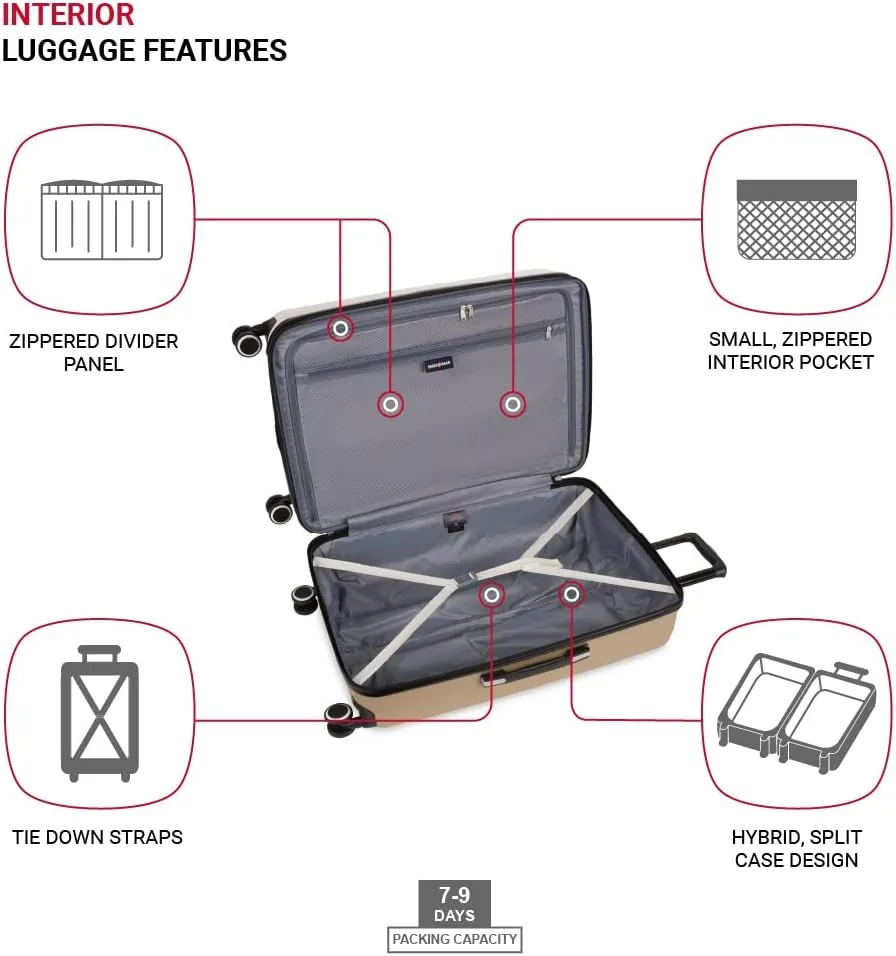 SwissGear Duet Hardside Expandable Luggage with Spinner Wheels, Ivory/Taupe, Checked-Large 28-Inch