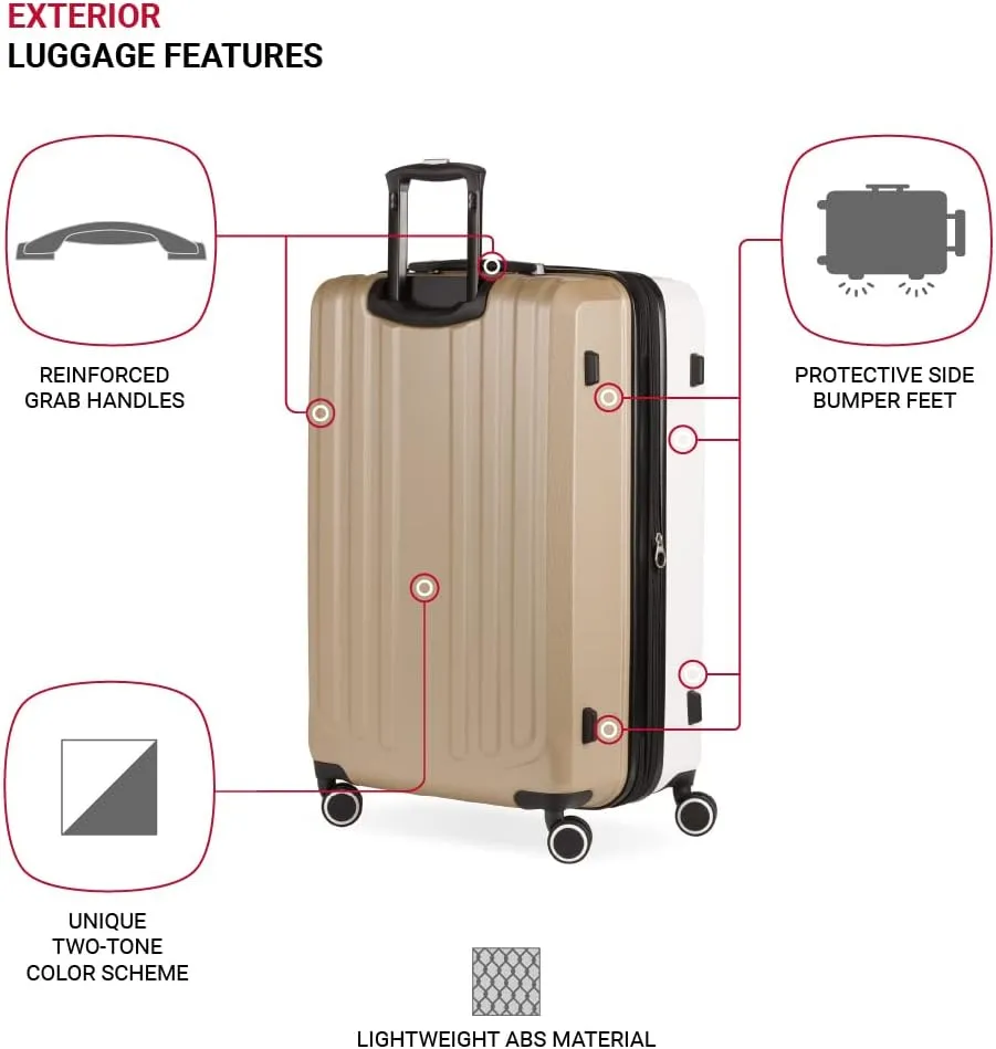 SwissGear Duet Hardside Expandable Luggage with Spinner Wheels, Ivory/Taupe, Checked-Large 28-Inch