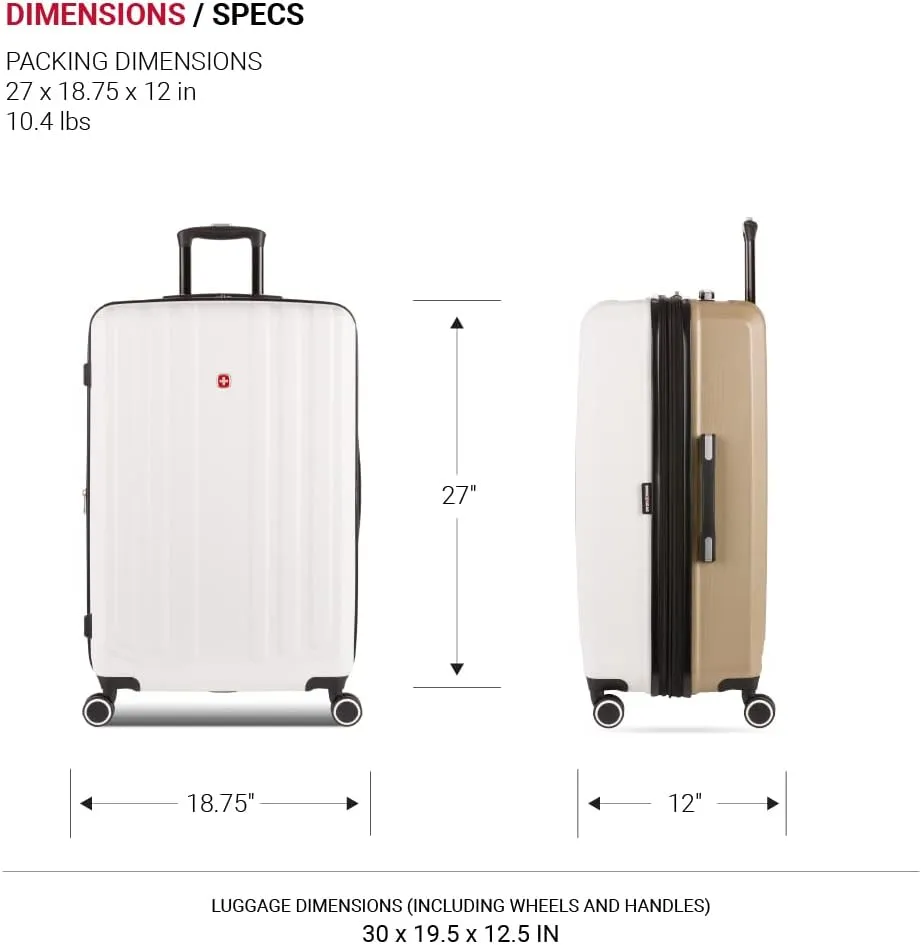 SwissGear Duet Hardside Expandable Luggage with Spinner Wheels, Ivory/Taupe, Checked-Large 28-Inch