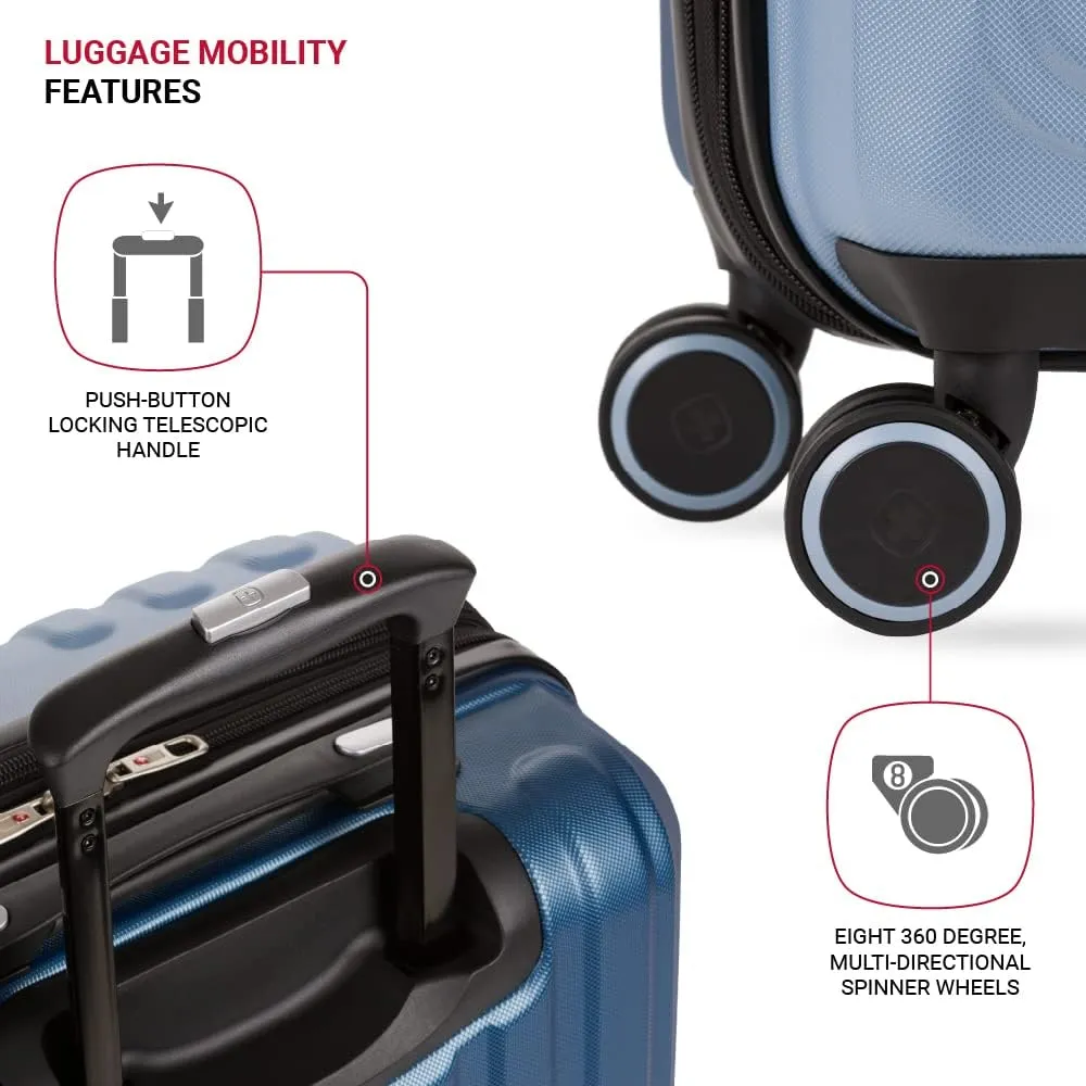 SwissGear Duet Hardside Expandable Luggage with Spinner Wheels, Light Blue/Navy, 3-Piece Set (19/24/28)