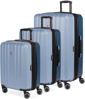 SwissGear Duet Hardside Expandable Luggage with Spinner Wheels, Light Blue/Navy, 3-Piece Set (19/24/28)