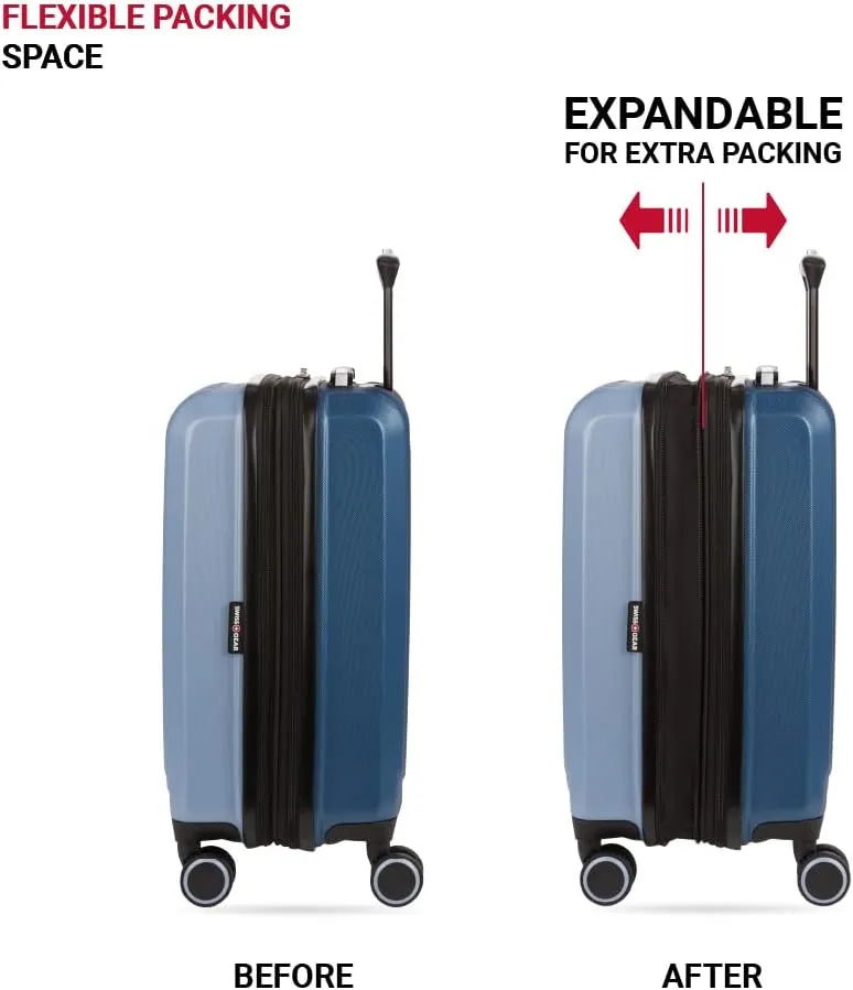 SwissGear Duet Hardside Expandable Luggage with Spinner Wheels, Light Blue/Navy, 3-Piece Set (19/24/28)