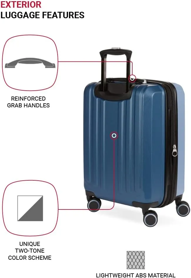 SwissGear Duet Hardside Expandable Luggage with Spinner Wheels, Light Blue/Navy, 3-Piece Set (19/24/28)