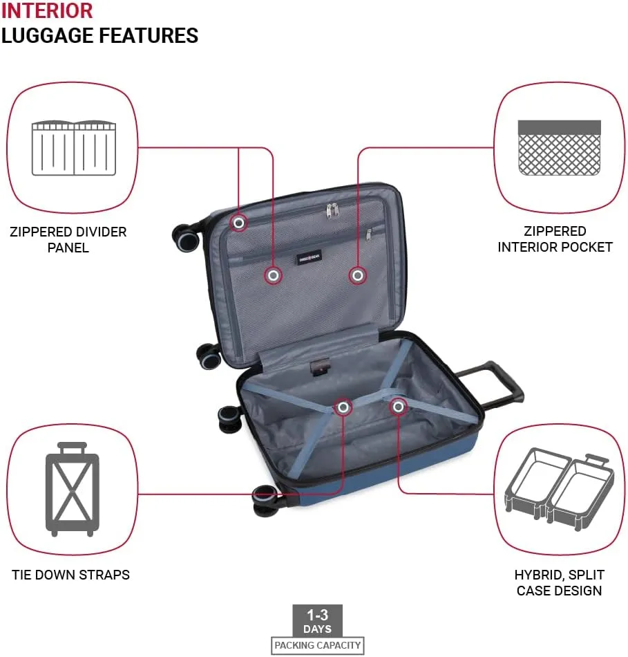 SwissGear Duet Hardside Expandable Luggage with Spinner Wheels, Light Blue/Navy, 3-Piece Set (19/24/28)