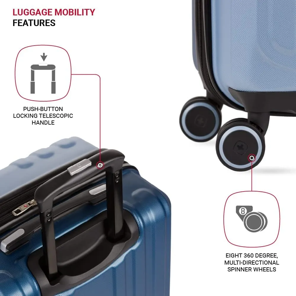SwissGear Duet Hardside Expandable Luggage with Spinner Wheels, Light Blue/Navy, Checked-Medium 24-Inch