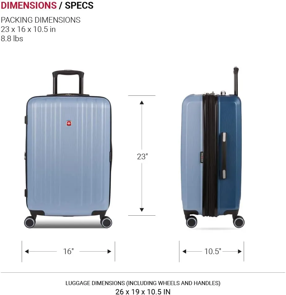 SwissGear Duet Hardside Expandable Luggage with Spinner Wheels, Light Blue/Navy, Checked-Medium 24-Inch