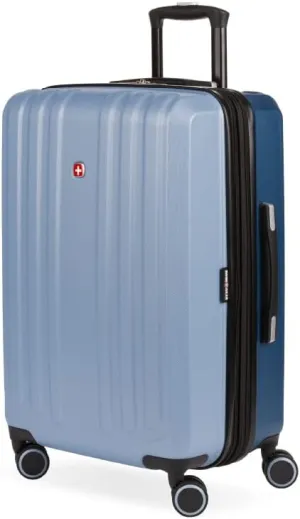SwissGear Duet Hardside Expandable Luggage with Spinner Wheels, Light Blue/Navy, Checked-Medium 24-Inch