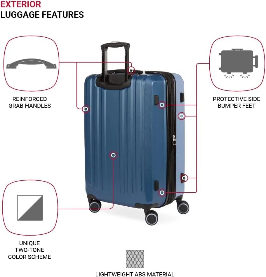 SwissGear Duet Hardside Expandable Luggage with Spinner Wheels, Light Blue/Navy, Checked-Medium 24-Inch