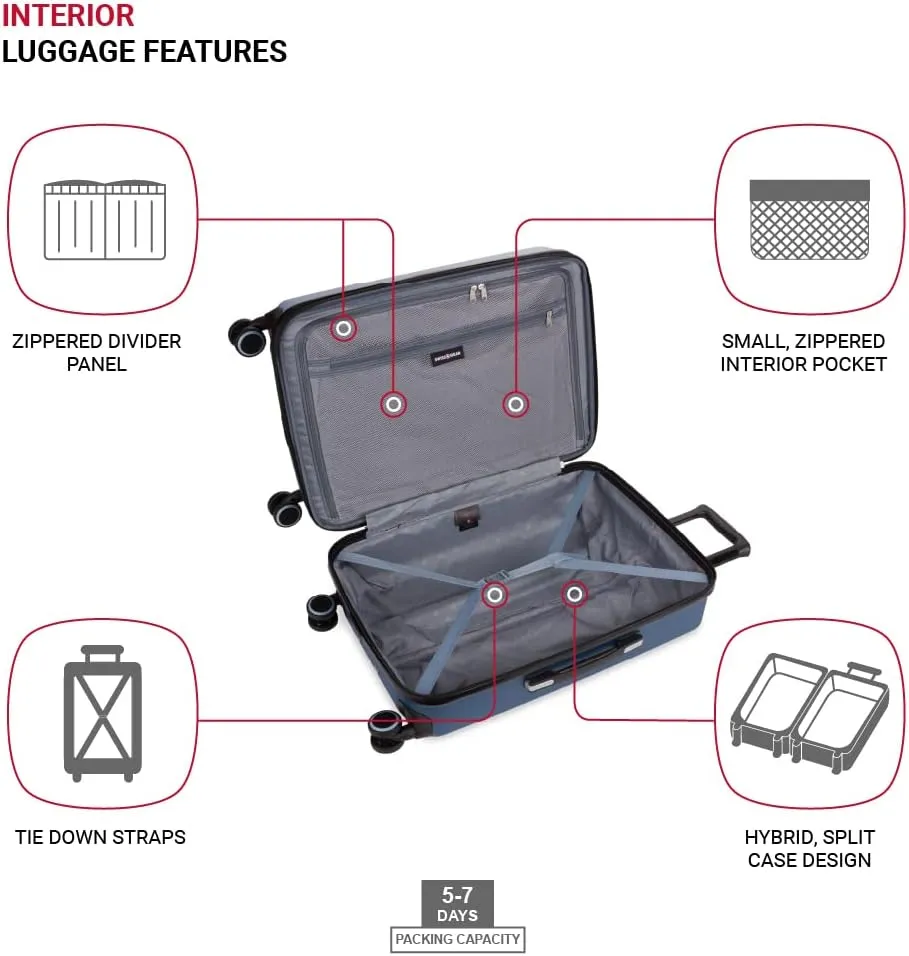 SwissGear Duet Hardside Expandable Luggage with Spinner Wheels, Light Blue/Navy, Checked-Medium 24-Inch