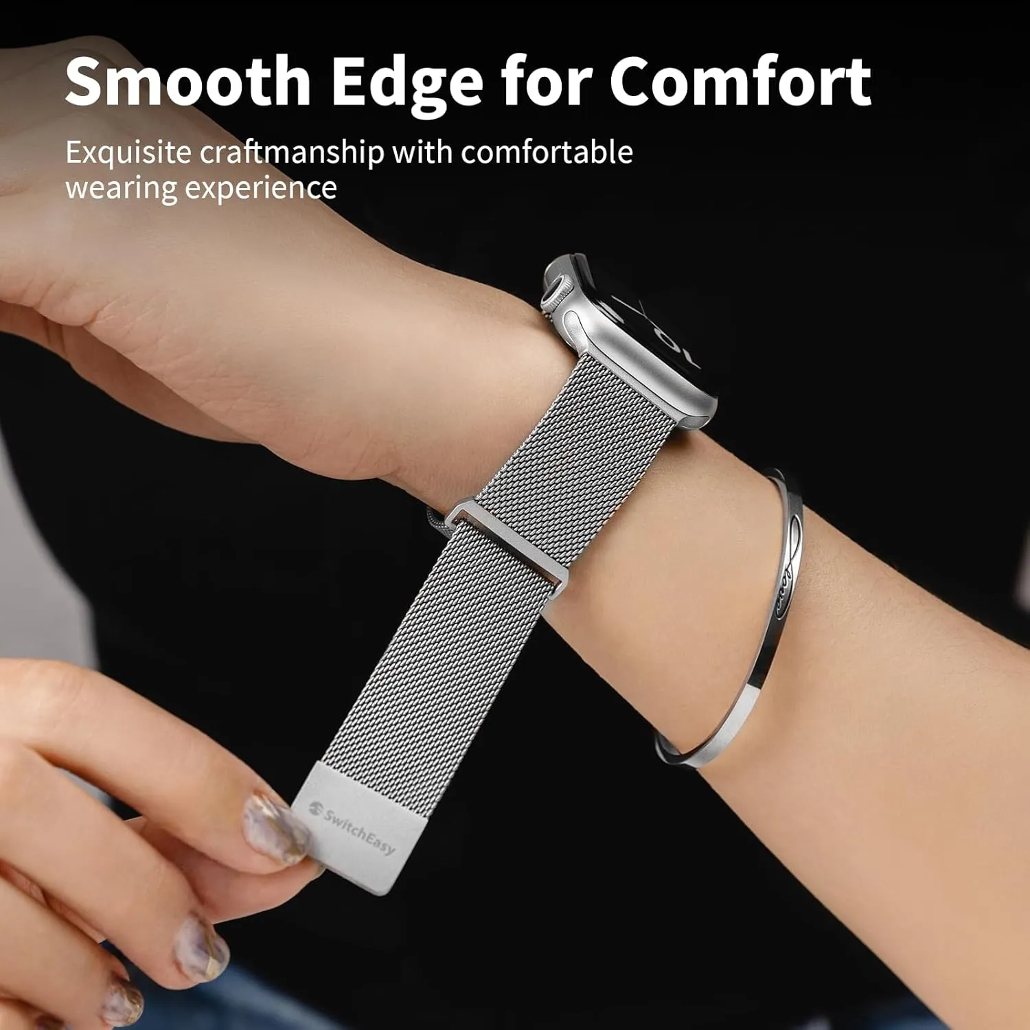 SWITCHEASY Mesh Magnetic Apple Watch Band - For Apple Watch Series 10, 9, 8, SE, 7, 6 Mesh Loop for 42mm 41mm 40mm 38mm iWatch for Women (Black)