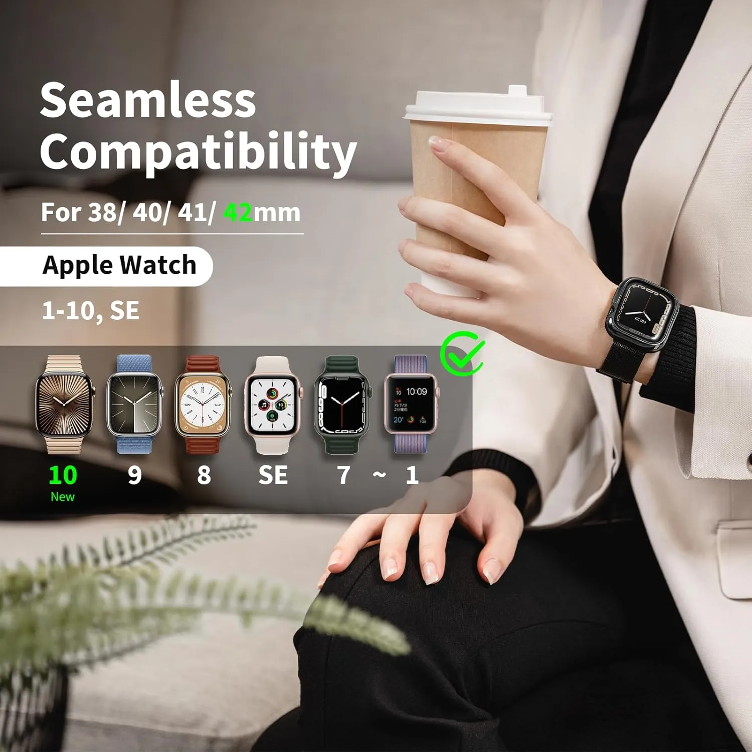SWITCHEASY Mesh Magnetic Apple Watch Band - For Apple Watch Series 10, 9, 8, SE, 7, 6 Mesh Loop for 42mm 41mm 40mm 38mm iWatch for Women (Black)