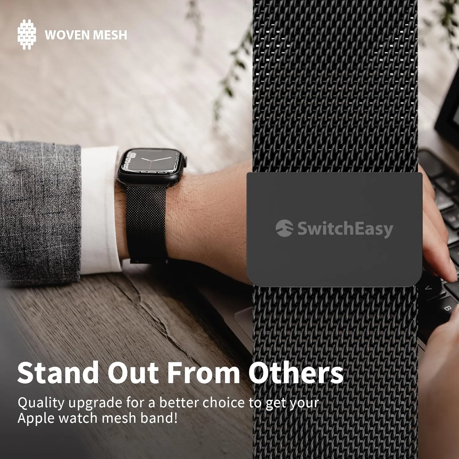 SWITCHEASY Mesh Magnetic Apple Watch Band - For Apple Watch Series 10, 9, 8, SE, 7, 6 Mesh Loop for 42mm 41mm 40mm 38mm iWatch for Women (Black)