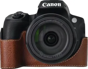 SX70 HS Case, BMAOLLONGB Handmade PU Leather Half Camera Case Bag Cover Bottom Opening Version for Canon PowerShot SX70 HS with Neck Strap (Coffee)