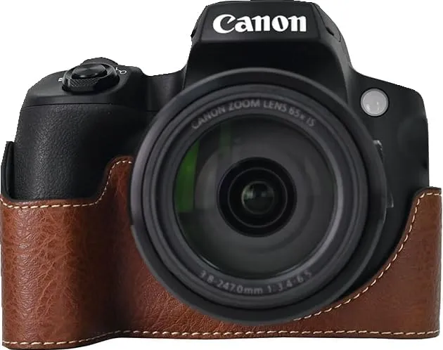 SX70 HS Case, BMAOLLONGB Handmade PU Leather Half Camera Case Bag Cover Bottom Opening Version for Canon PowerShot SX70 HS with Neck Strap (Coffee)