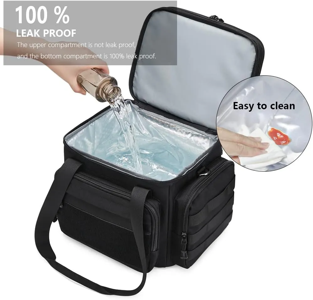Tactical Lunch Box for Men, Insulated Lunch Bag Adult, Thermal Lunchbox Leakproof Waterproof Cooler Bag, Large Lunch Pail for Work Office Camping Travel (Black)