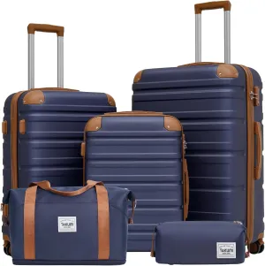 TAKUMI Luggage Set 5 Piece with Duffel Bag ABS Hardshell Suitcase Set with Double Spinner Wheels Travel Lugagge with TSA Lock Lightweight Carry On Suitcase (NAVY, 5 PIECE SET)