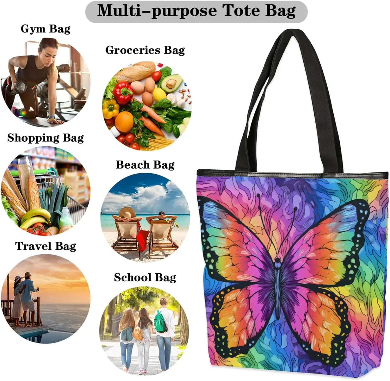Tavisto Women’s Canvas Tote Bag with Zipper, Large Capacity Beach Bag Book Tote Reusable Grocery Bag with Inner Pocket