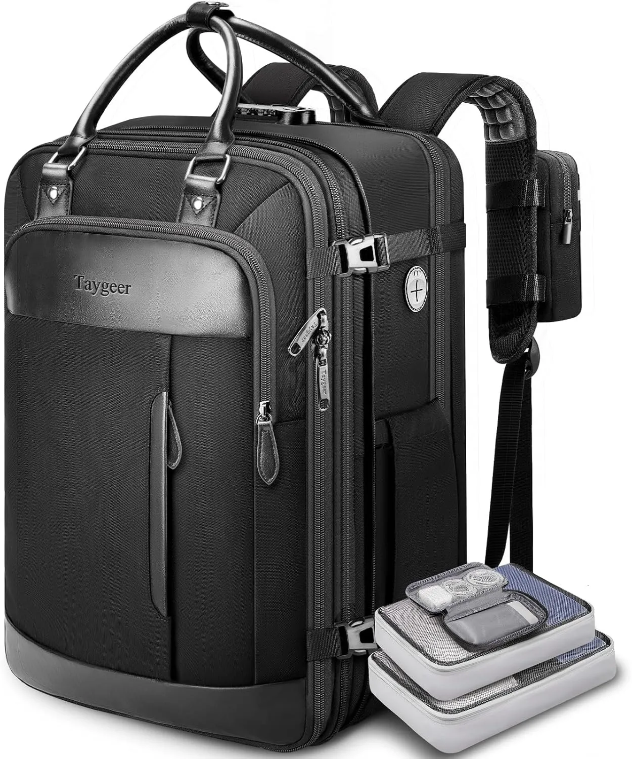 Taygeer Expandable Carry on Backpack, TSA Approved Personal Item Travel Backpack with Shoe Compartment & 2 Packing Cubes, Anti-Theft Luggage Back Pack with Lock & Phone Pouch for Men Women, Black