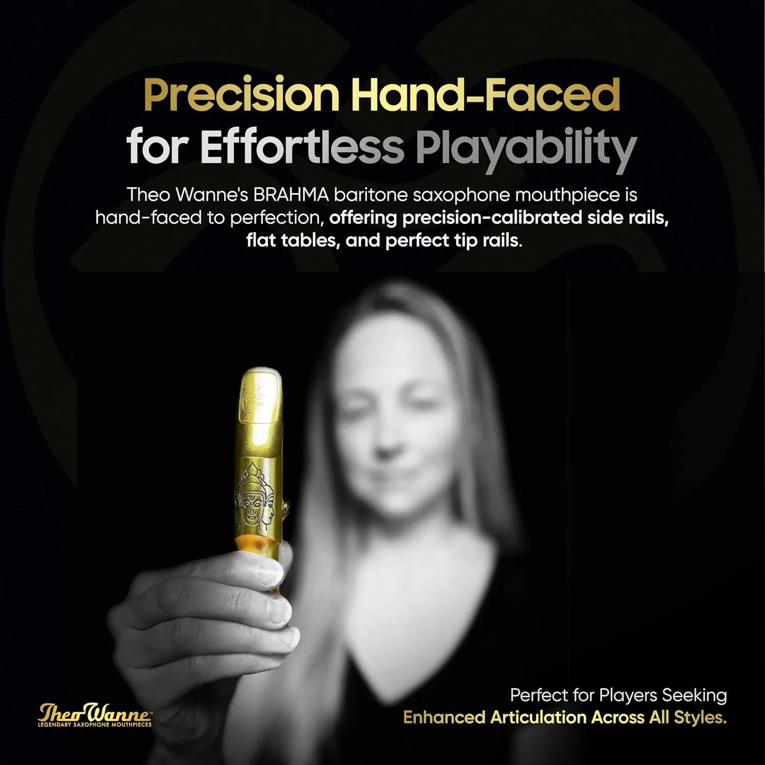 Theo Wanne Brahma 24k Gold Plated Baritone Saxophone Mouthpiece with Rollover Shark Gill Baffle, Classic Bullet Chamber & Medium Stadium Chamber for Jazz, Soul & Commercial Music - Size 7 (0.105")