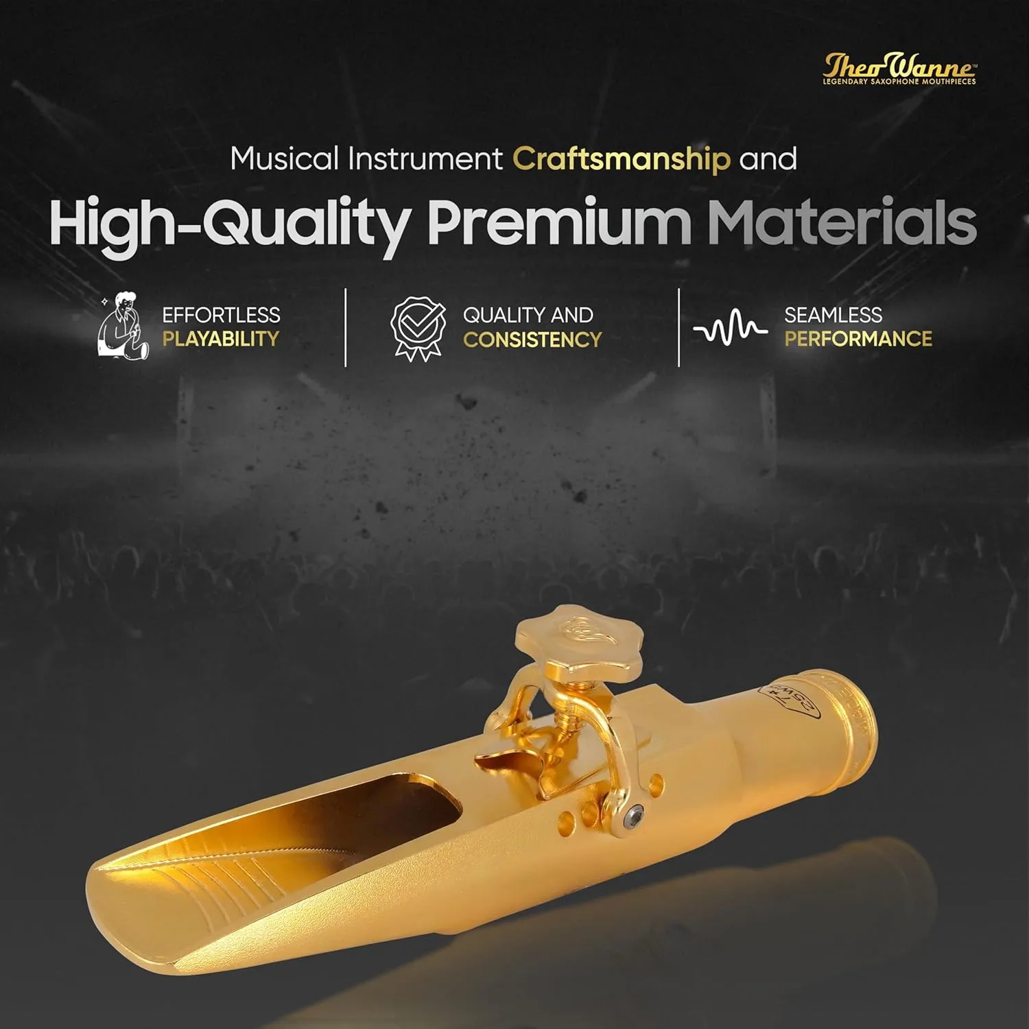 Theo Wanne Brahma 24k Gold Plated Baritone Saxophone Mouthpiece with Rollover Shark Gill Baffle, Classic Bullet Chamber & Medium Stadium Chamber for Jazz, Soul & Commercial Music - Size 7 (0.105")