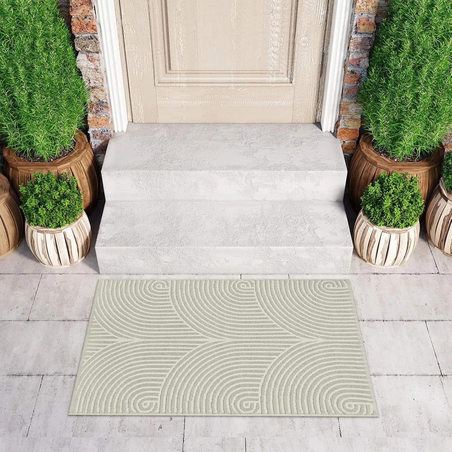 Tiffasea Indoor Door Mats for Entryway, Washable Beige Small Area Rug 2'x3' Reversible Entry Rug Front Door Rug, Cotton Woven Modern Bathroom Rug Indoor Outdoor Rugs for Bedroom Kitchen Porch