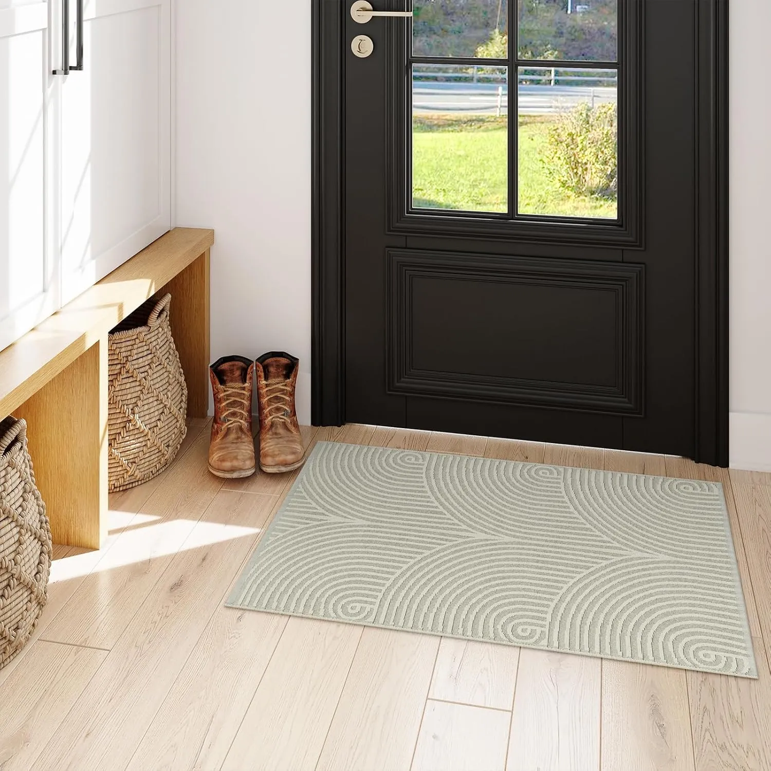 Tiffasea Indoor Door Mats for Entryway, Washable Beige Small Area Rug 2'x3' Reversible Entry Rug Front Door Rug, Cotton Woven Modern Bathroom Rug Indoor Outdoor Rugs for Bedroom Kitchen Porch