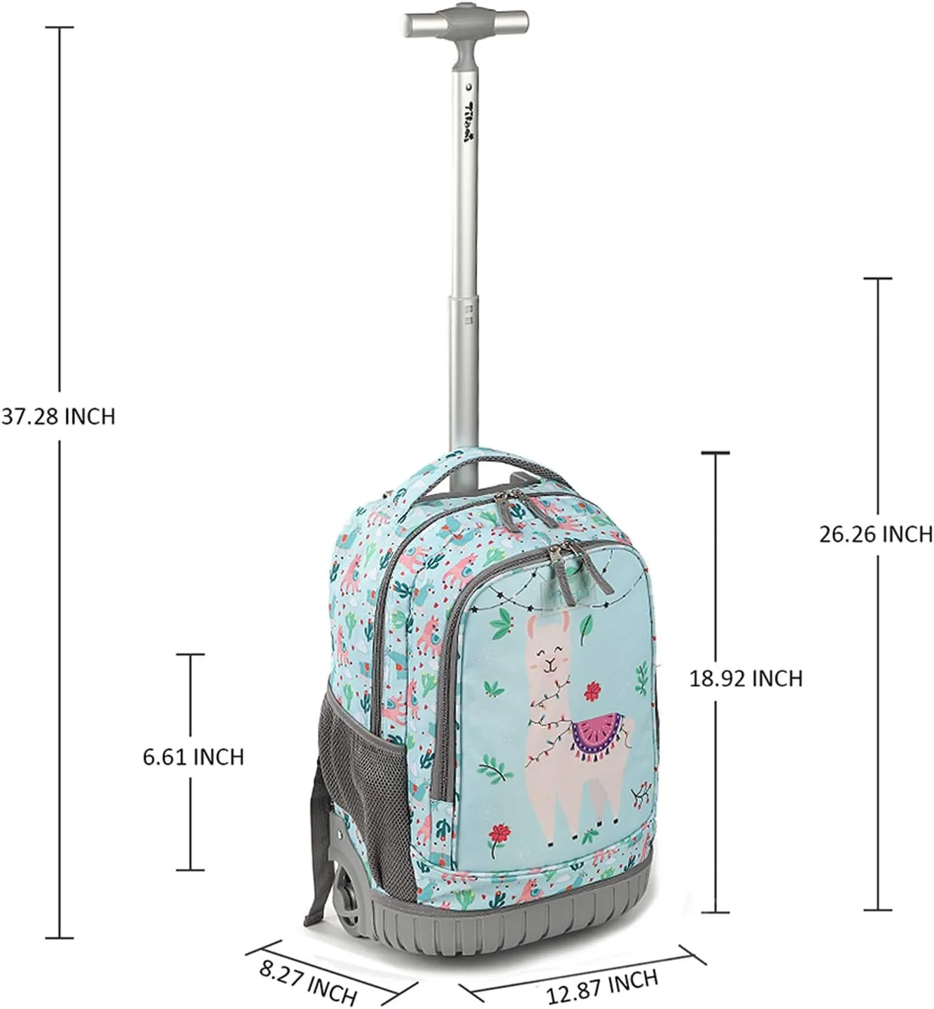 Tilami Rolling Backpack with Trolley Wheeled Design, Cute Cartoon Printed for Boys and Girls, Travel, School, Student Trip (19 Inch, Alpaca)