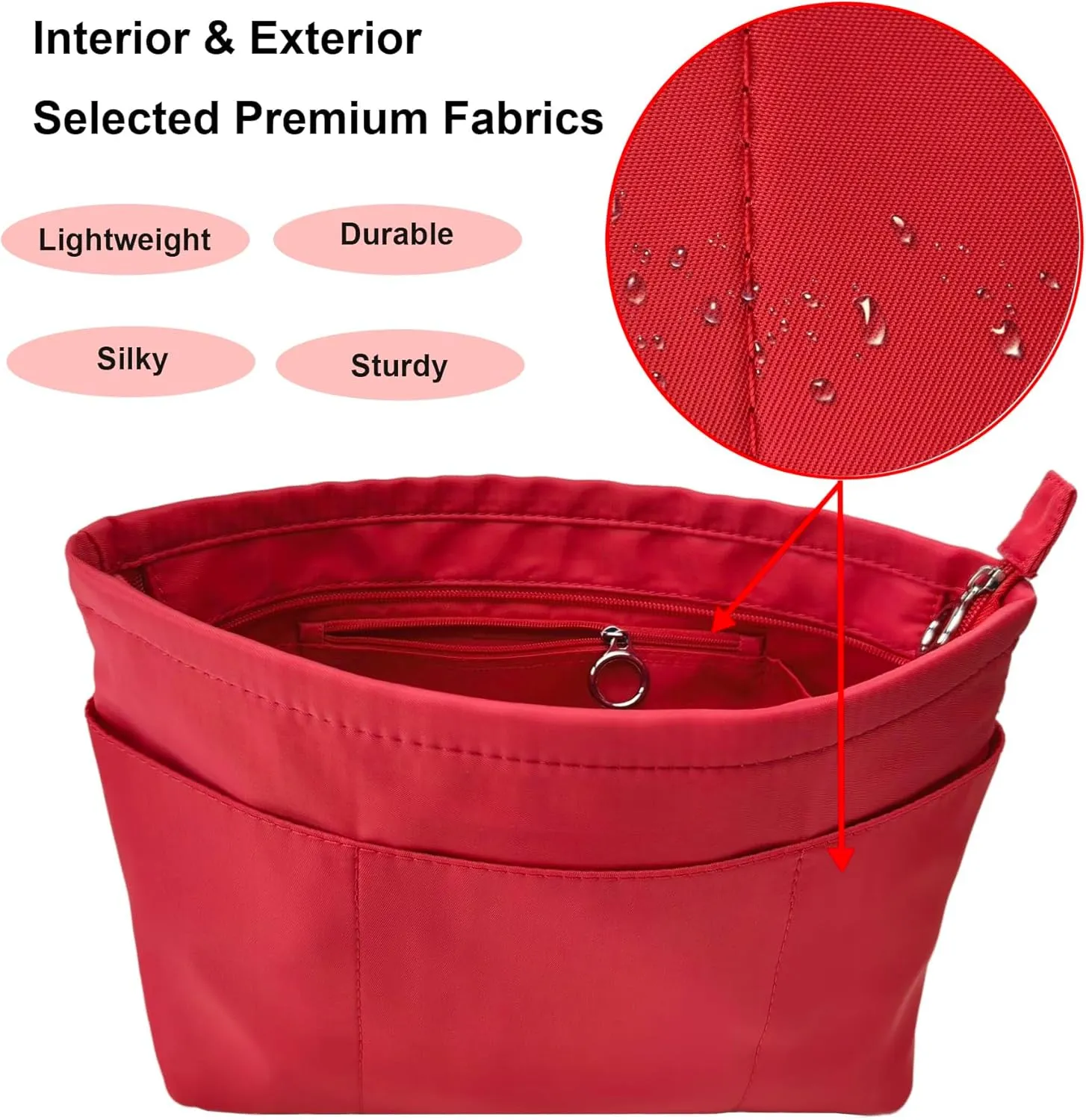 Time Wing Purse Organizer Insert Tote Handbag Organizer Divider Bag in Bag Shaper Liner Multi Pockets Compartments Zippers Key Chain X Large Red