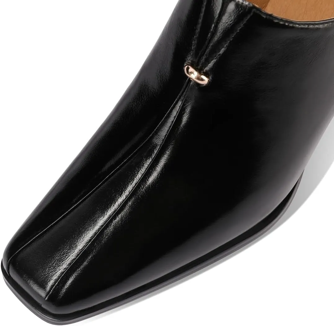 TinaCus Genuine Leather Handmade Side Zipper Women's Square Toe Mid Spool Heels Trendy Pumps Shoes