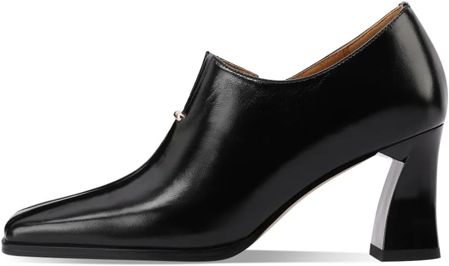 TinaCus Genuine Leather Handmade Side Zipper Women's Square Toe Mid Spool Heels Trendy Pumps Shoes