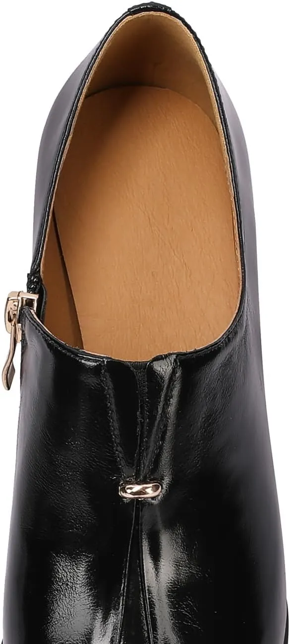 TinaCus Genuine Leather Handmade Side Zipper Women's Square Toe Mid Spool Heels Trendy Pumps Shoes