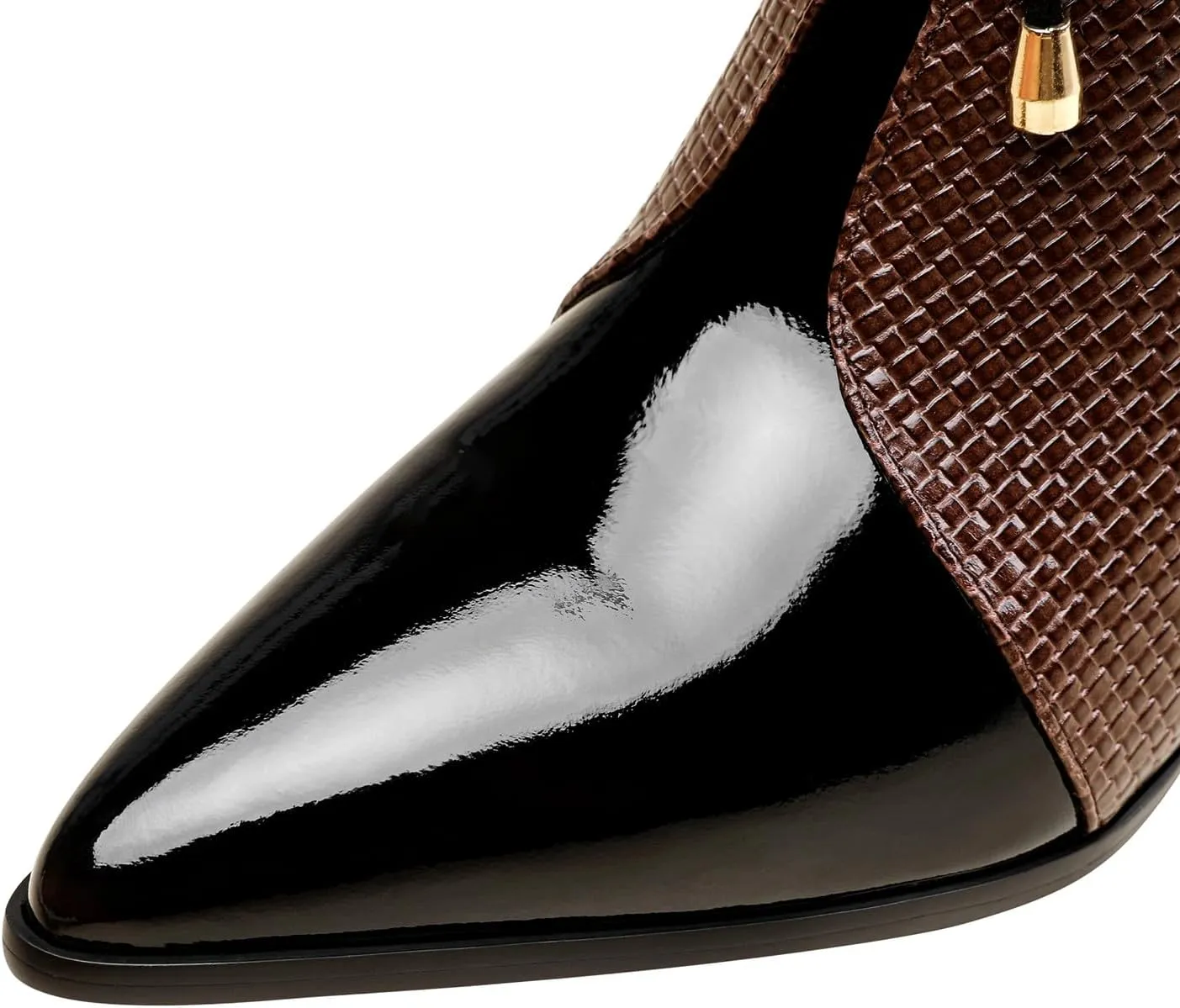 TinaCus Women's Pointed Toe Genuine & Patent Leather Handmade Selftie Zipper Mid Chunky Heels Ankle Boots