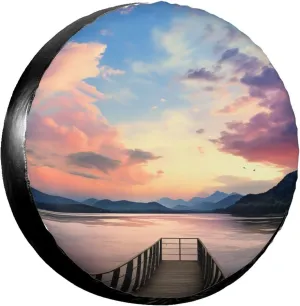 Tire Cover Waterproof Wheel Cover Tires Protector Cover for Car Calm Sky Spare Wheel Cover Spare Tire Covers with Drawstring 14-17 inch