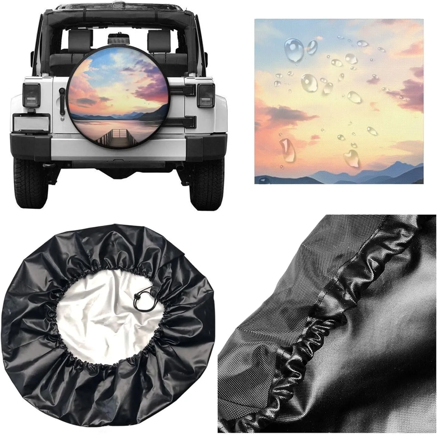 Tire Cover Waterproof Wheel Cover Tires Protector Cover for Car Calm Sky Spare Wheel Cover Spare Tire Covers with Drawstring 14-17 inch